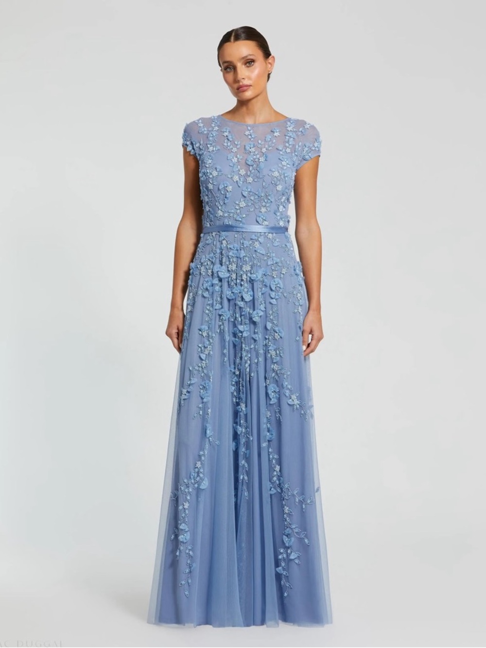 Mac Duggal 14521 Blue Floral Embellished Cap Sleeve Gown Size 18 NWT